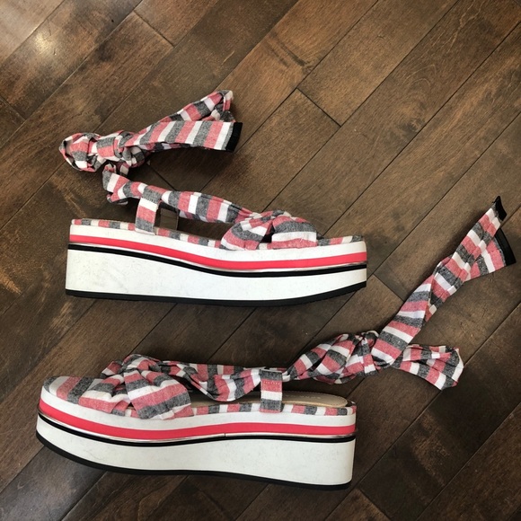 Zara Striped Tie-up Wrap Wedge Sandals Size 8/39 - Picture 7 of 11